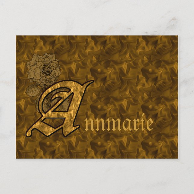 Monogram Initial A Name Gold Peony Personalized Postcard (Front)