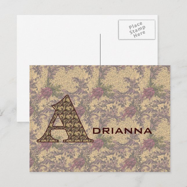 Monogram Initial A Vintage Floral Personalized Postcard (Front/Back)
