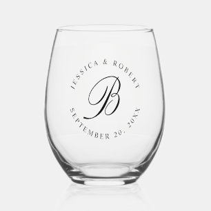 Monogram Initial Address or Wedding Stemless Wine Glass