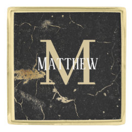 Monogram Initial and Name Gold Black Marble Finish Lapel Pin