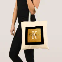 Personalised Tote Bag Cream/Brown Colour of initials\/name:gold