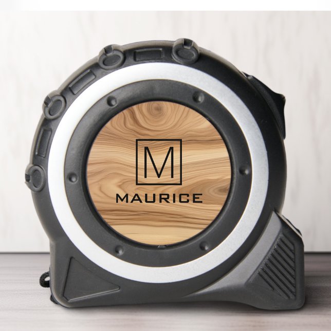 Monogram initial and surname elegant wood look tape measure (Monogram initial and surname elegant wood look tape measure)