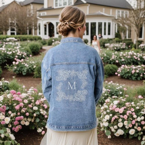Monogram Initial and White Lace Flowers Denim Jacket