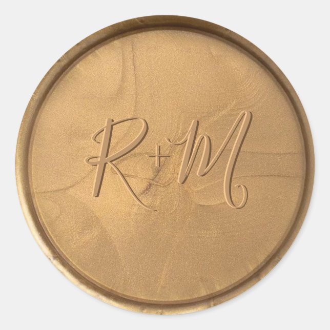 Monogram Initial Antique Gold Wax Seal Sticker (Front)
