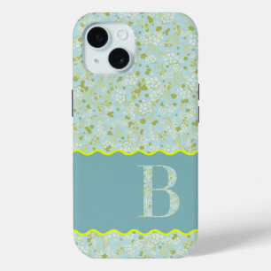 MONOGRAM INITIAL B ACQUA LITTLE FLOWERS iPhone 15 CASE