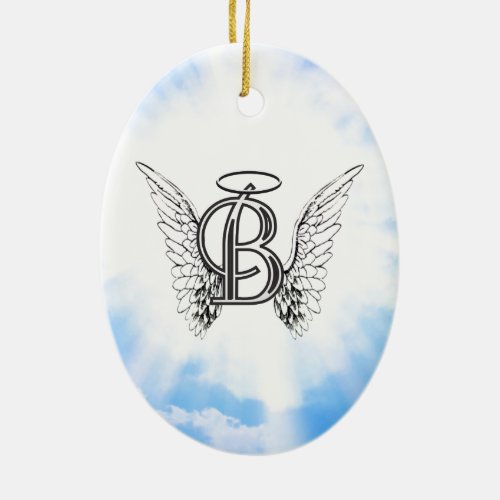 Monogram initial B alphabet letter with angel wing Ceramic Ornament