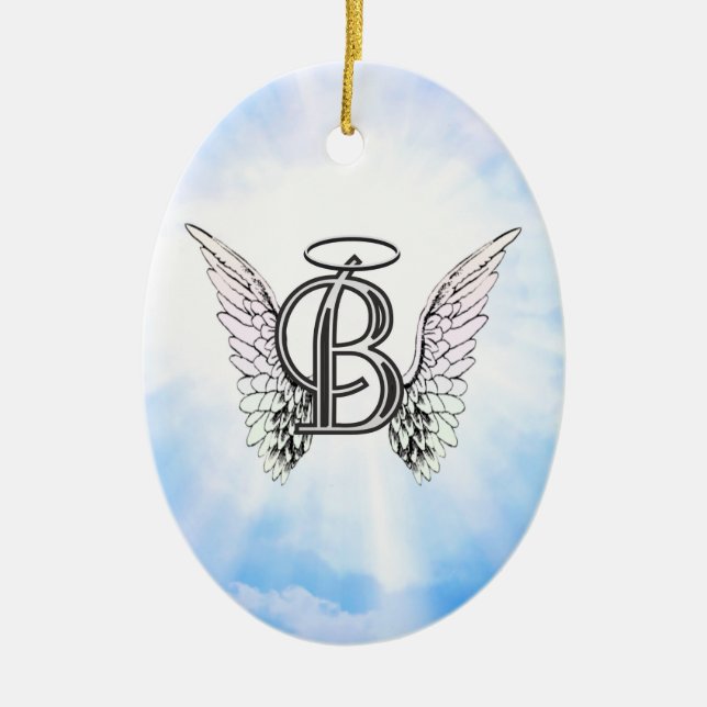 Monogram initial B alphabet letter with angel wing Ceramic Ornament (Front)