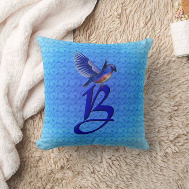 Monogram Initial B Bluebird Throw Pillow (Blanket)