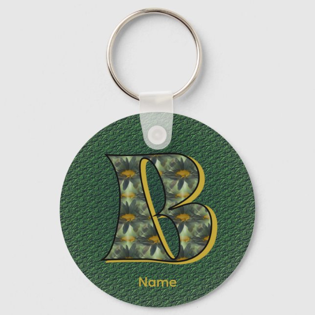 Monogram Initial B Daisies Art Personalized Keychain (Front)