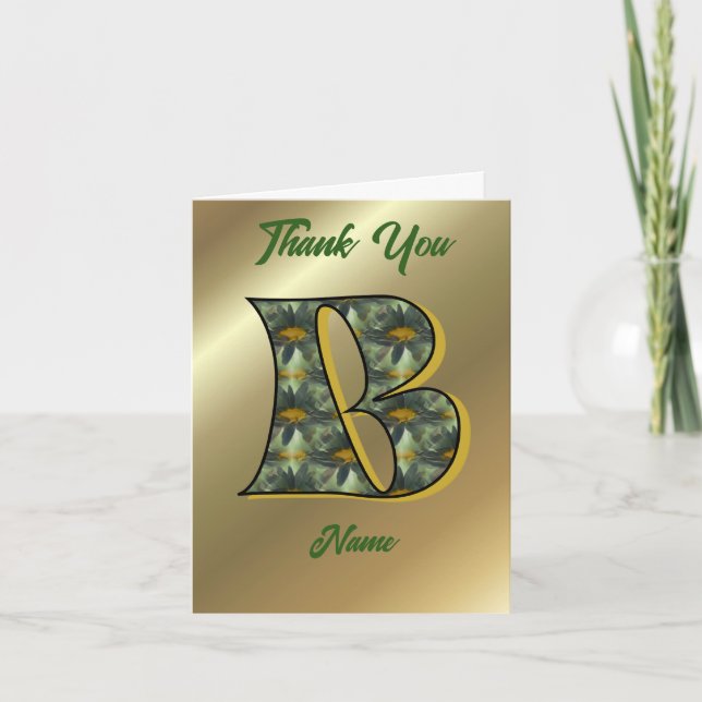 Monogram Initial B Daisies Art Personalized Letterpress Thank You Card (Front)