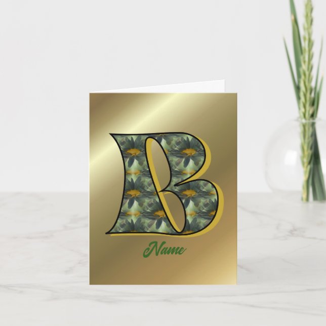 Monogram Initial B Daisies Art Personalized Note Card (Front)