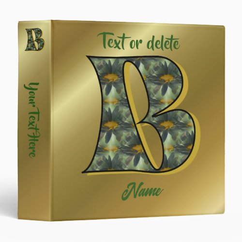 Monogram Initial B Daisies Floral Art Personalized 3 Ring Binder