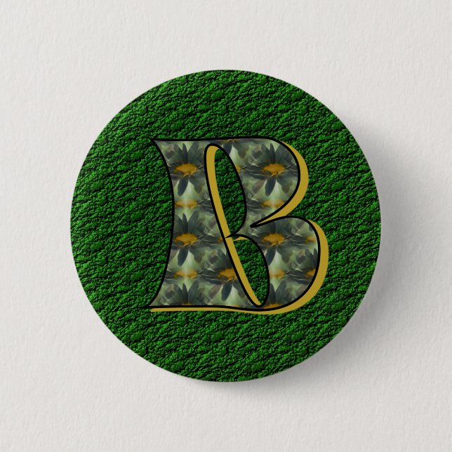 Monogram Initial B Daisies Flower Art Button (Front)