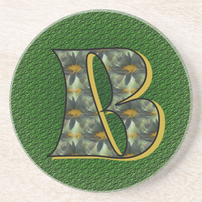 Monogram Initial B Daisies Flower Art Sandstone Coaster (Front)