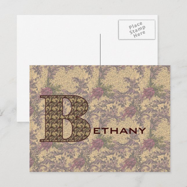 Monogram Initial B Elegant Floral Personalized Postcard (Front/Back)