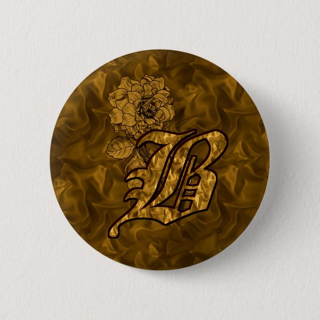 Monogram Initial B Elegant Gold Peony Flower Button (Front)
