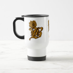 Monogram Initial B Elegant Gold Peony Personalized Travel Mug