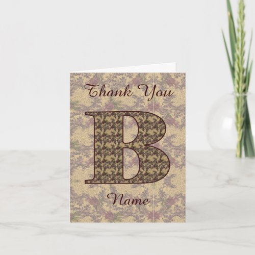 Monogram Initial B Elegant Vintage Floral Letterpress Thank You Card