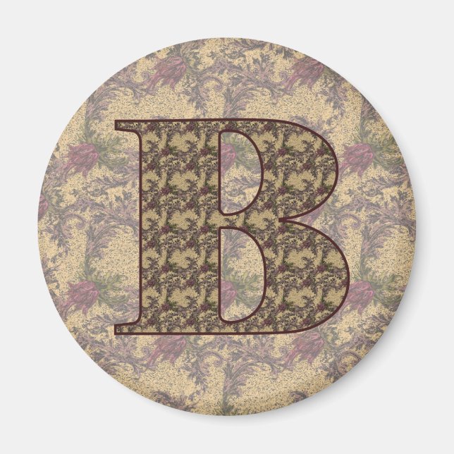 Monogram Initial B Elegant Vintage Floral Magnet (Front)