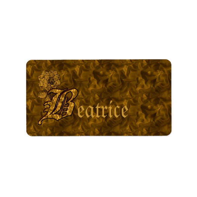 Monogram Initial B Gold Peony Floral Personalized Label (Front)
