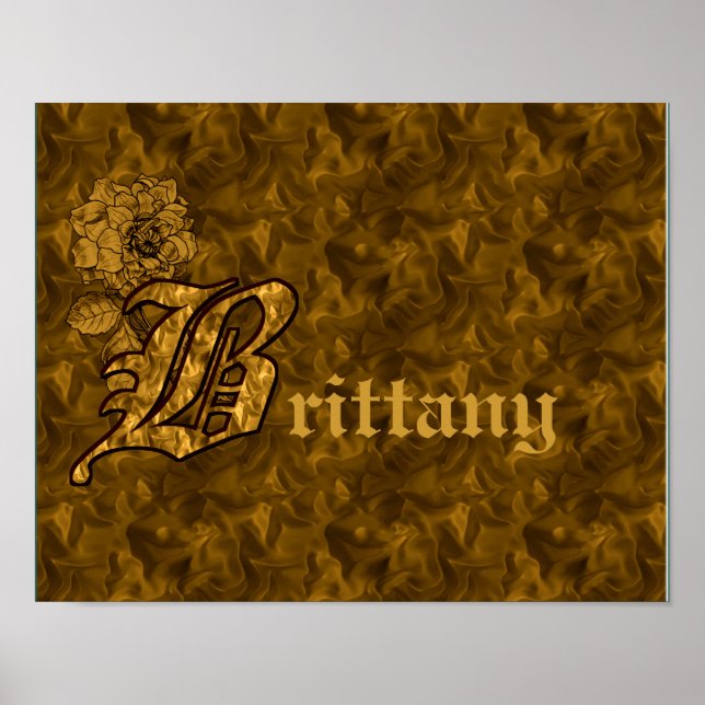 Monogram Initial B Gold Peony Flower Personalized Poster (Front)