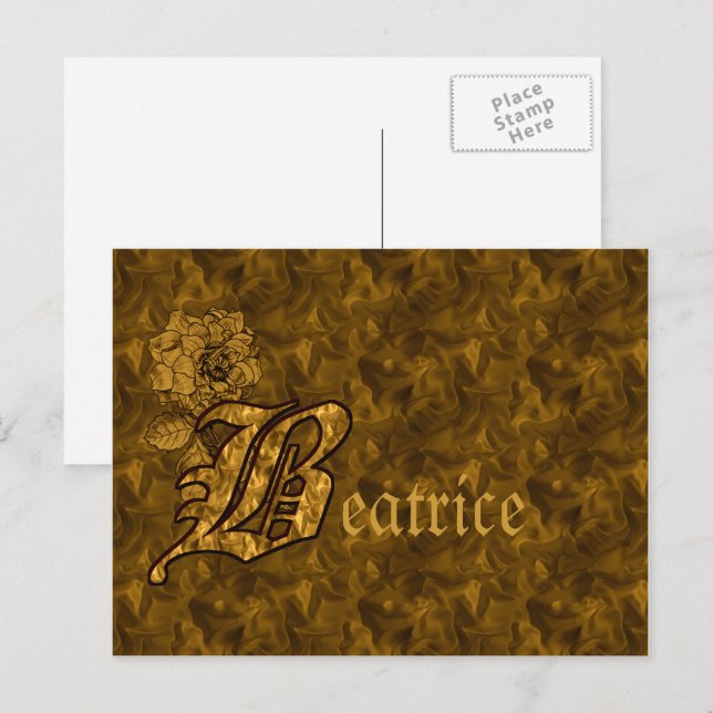 Monogram Initial B Gold Peony Personalized Postcard (Front/Back)