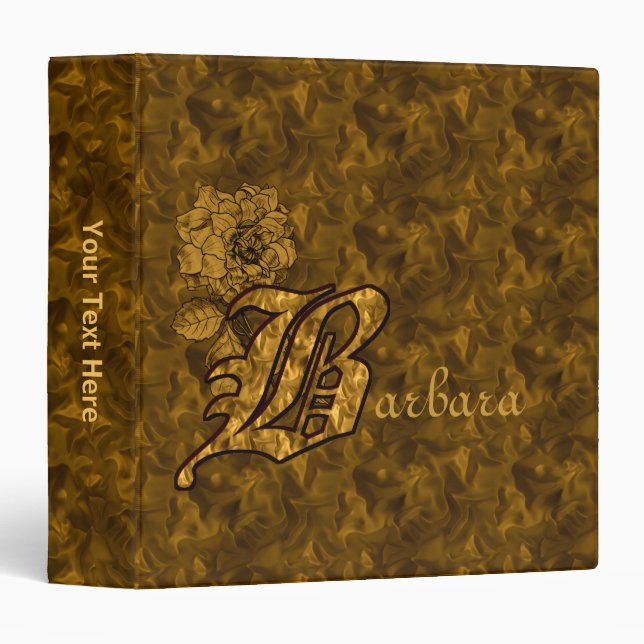 Monogram Initial B Gold Satin Peony Personalized 3 Ring Binder (Front/Spine)