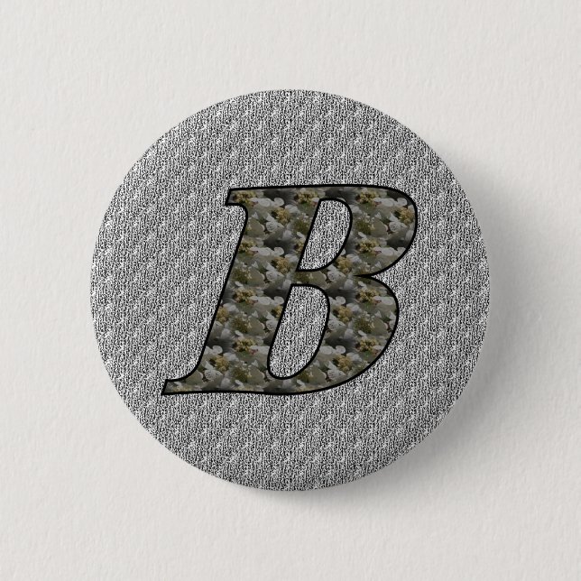 Monogram Initial B Hydrangea Flowers Button (Front)