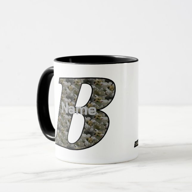 Monogram Initial B Hydrangea Flowers Personalized Mug (Front Left)
