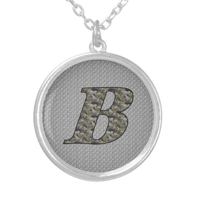 Monogram Initial B Hydrangea Flowers Silver Plated Necklace (Front)