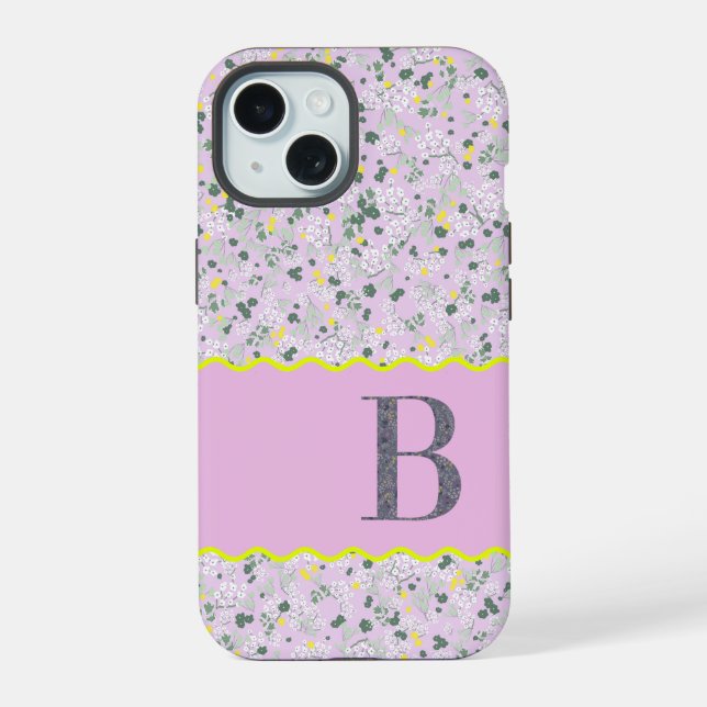 MONOGRAM INITIAL B LILAC LITTLE FLOWERS IPHONE CASE (Back)