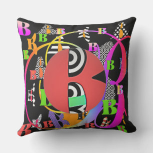 Monogram Initial B Multi Outdoor Pillow