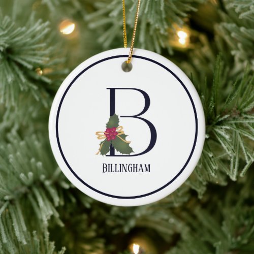 Monogram Initial B Vintage Christmas Ceramic Ornament