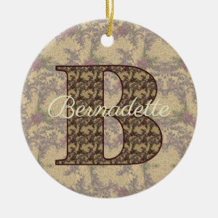 Monogram Initial B Vintage Floral Personalized Ceramic Ornament