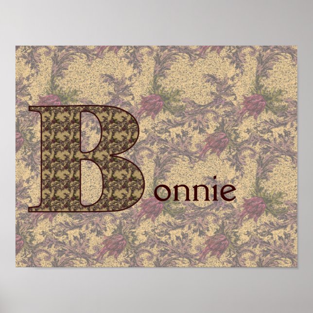 Monogram Initial B Vintage Floral Personalized Poster (Front)