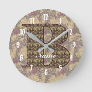 Monogram Initial B Vintage Floral Personalized Round Clock