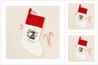 Monogram Initial Berry Wreath Christmas Stocking