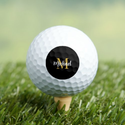 Monogram Initial Black And Gold Elegant Template Golf Balls