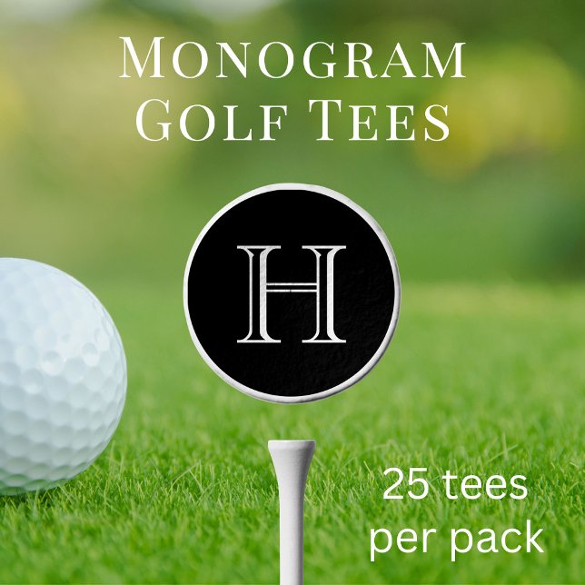 Monogram Initial Black And White Golf Tees (Creator Uploaded)