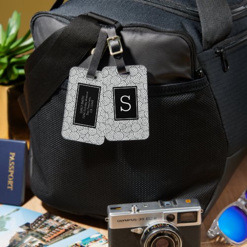 Monogram Initial Black and White Luggage Tag