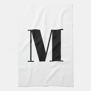 Monogram initial black and white modern kitchen towel