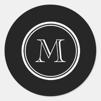 Monogram Initial Black High End Colored Classic Round Sticker by GraphicsByMimi at Zazzle