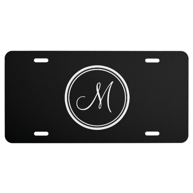 Monogram Initial Black High End Colored License Pl Plate (Front)
