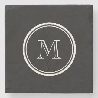 Monogram Initial Black High End Colored Stone Coaster