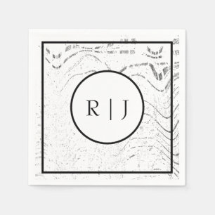 Monogram Initial Black White Abstract Cool Wedding Napkins