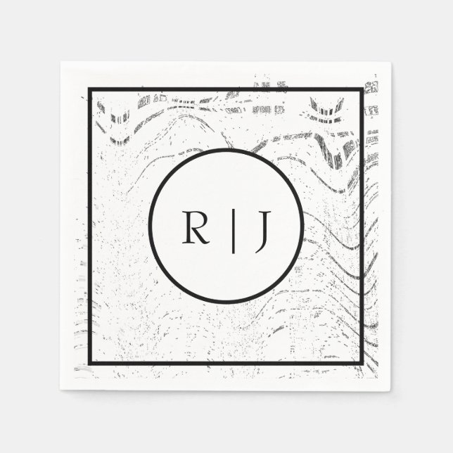 Monogram Initial Black White Abstract Cool Wedding Napkins (Front)
