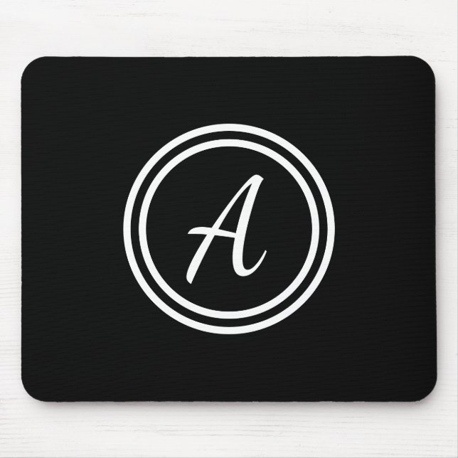 Monogram Initial Black & White Cute Simple Mouse Pad (Front)