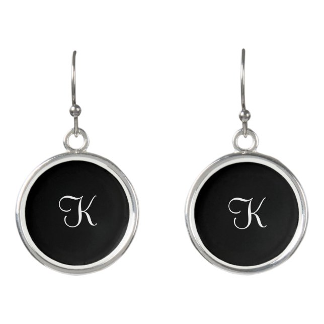 Monogram Initial Black White Minimalist Gift Her Earrings (Front)