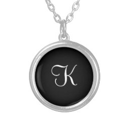 Monogram Initial Black White Minimalist Gift Her Silver Plated Necklace