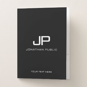 Monogram Initial Black White Minimalist Template Pocket Folder